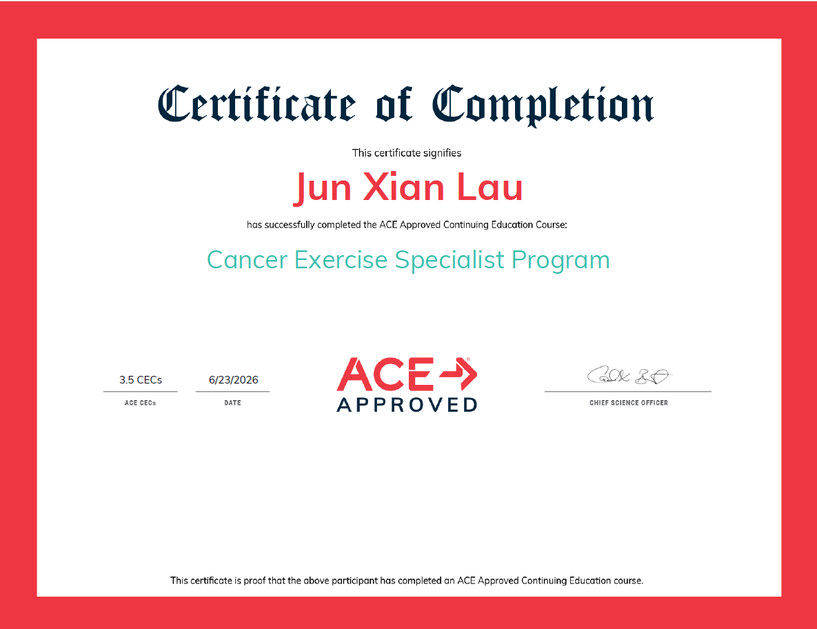 ACE certified Cancer Exercise Specialist