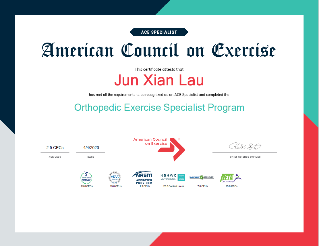 ACE certified Orthopedic Exercise Specialist