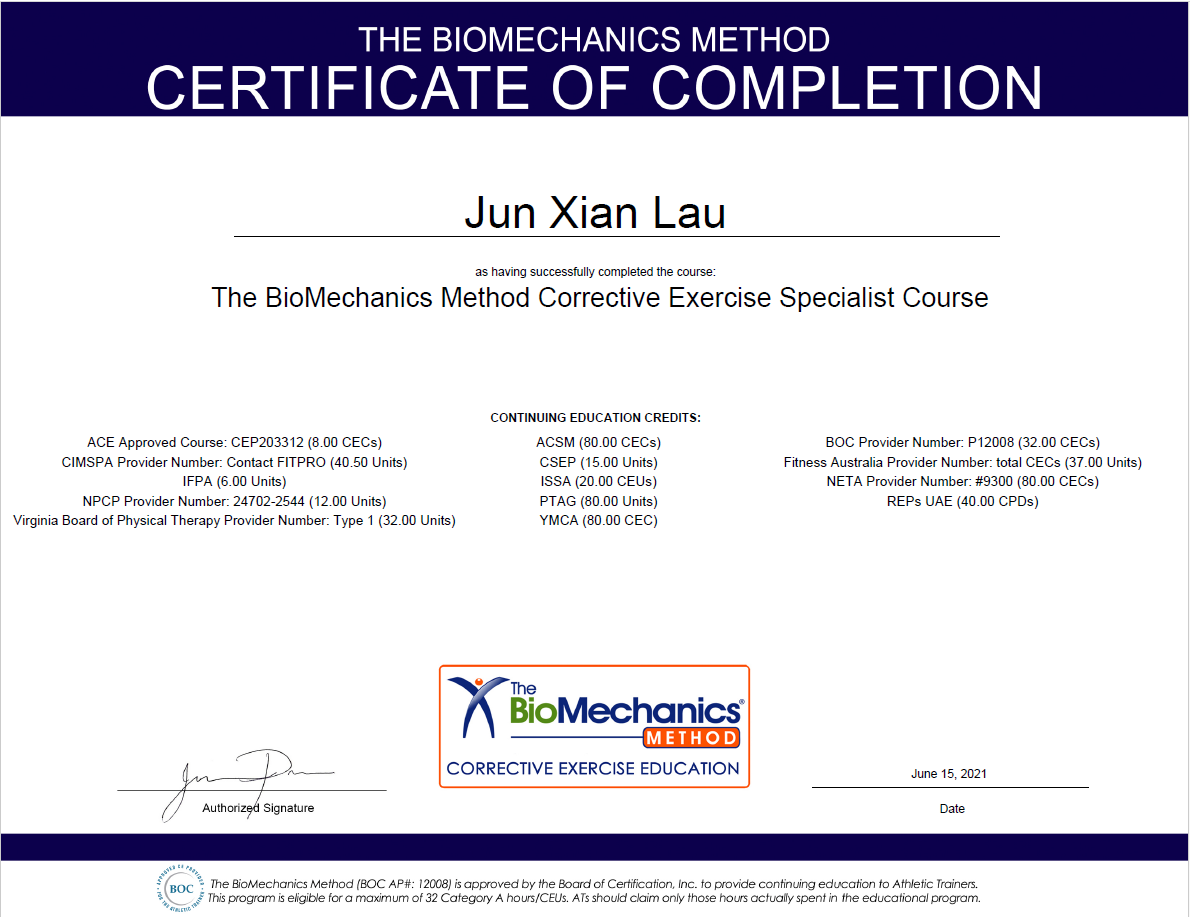 ACE certified Corrective Exercise Specialist