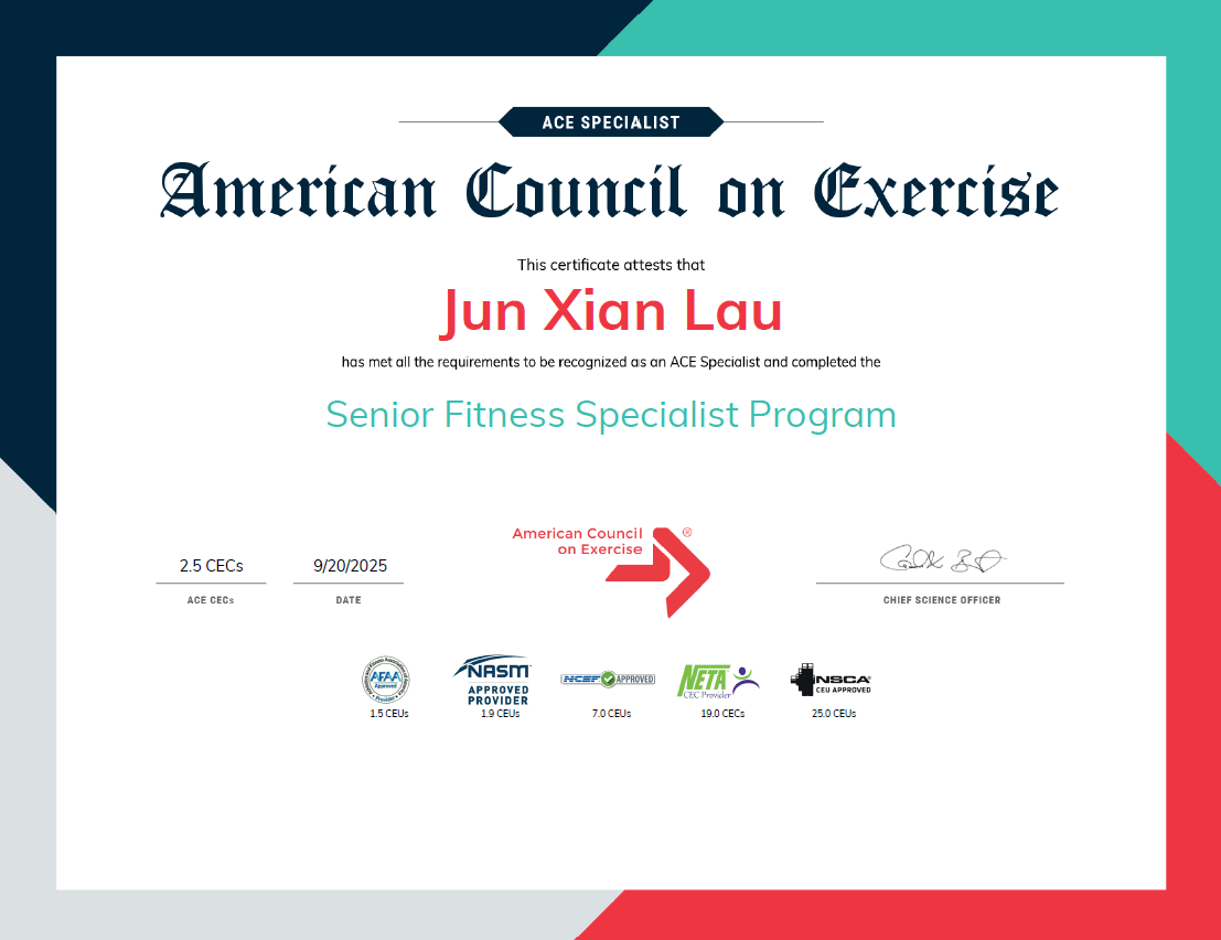 ACE certified Senior Fitness Specialist