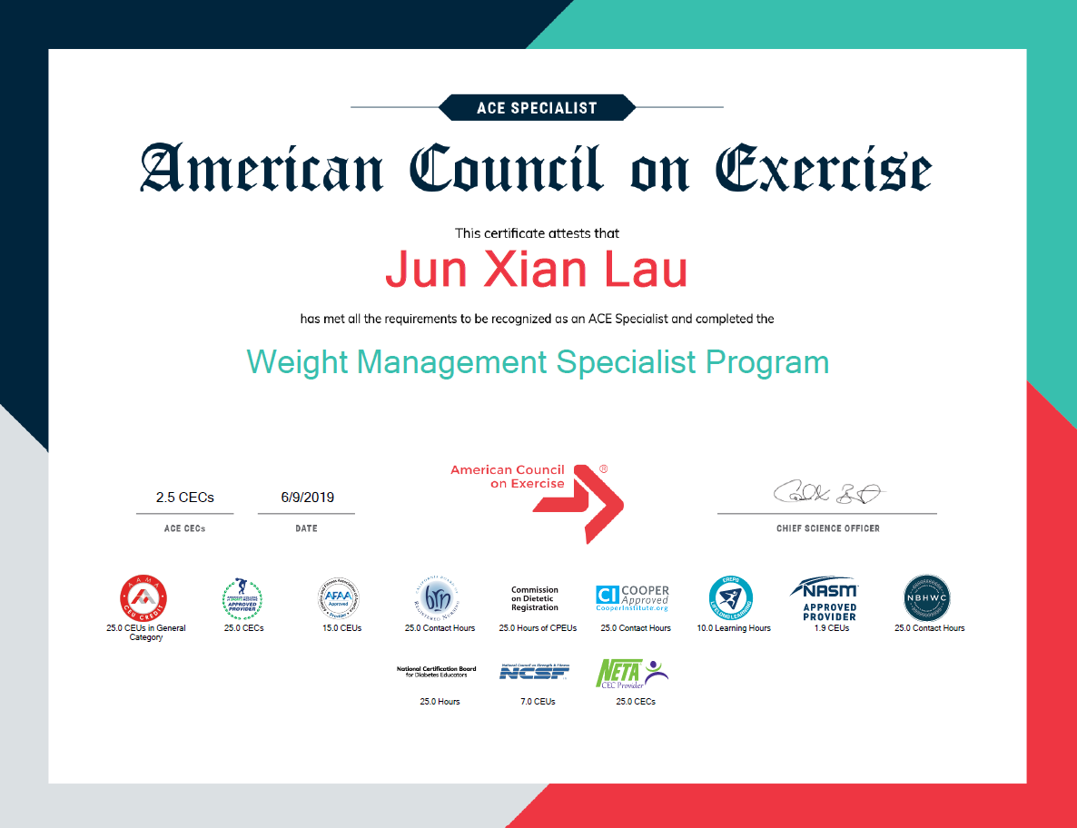 ACE certified Weight Management Specialist