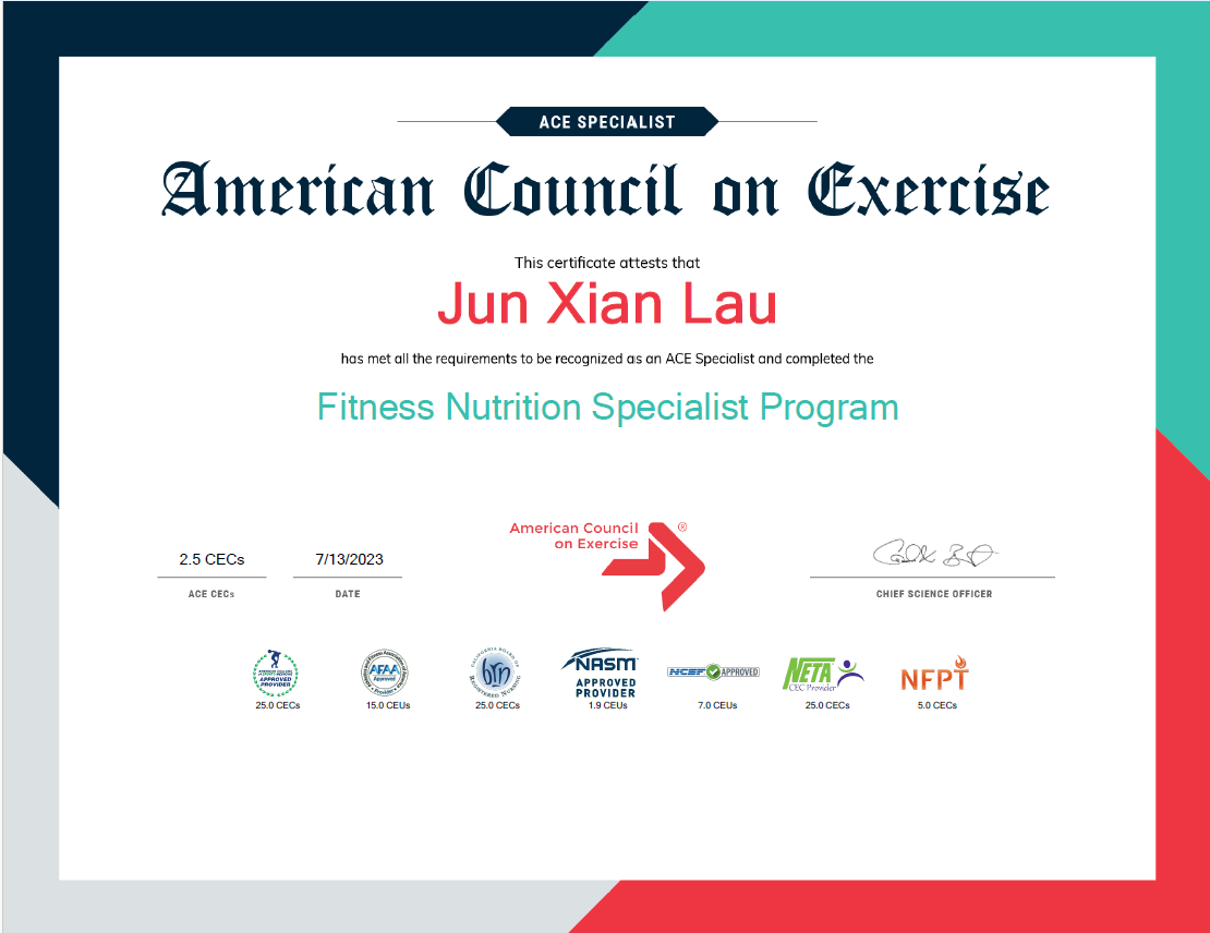 ACE certified Fitness Nutrition Specialist