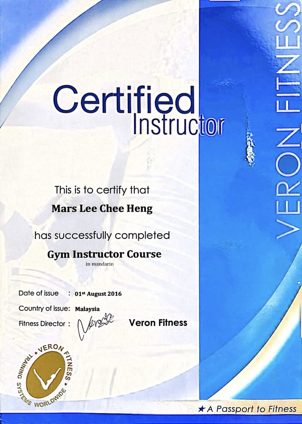 Veron Fitness Certified Fitness Instructor
